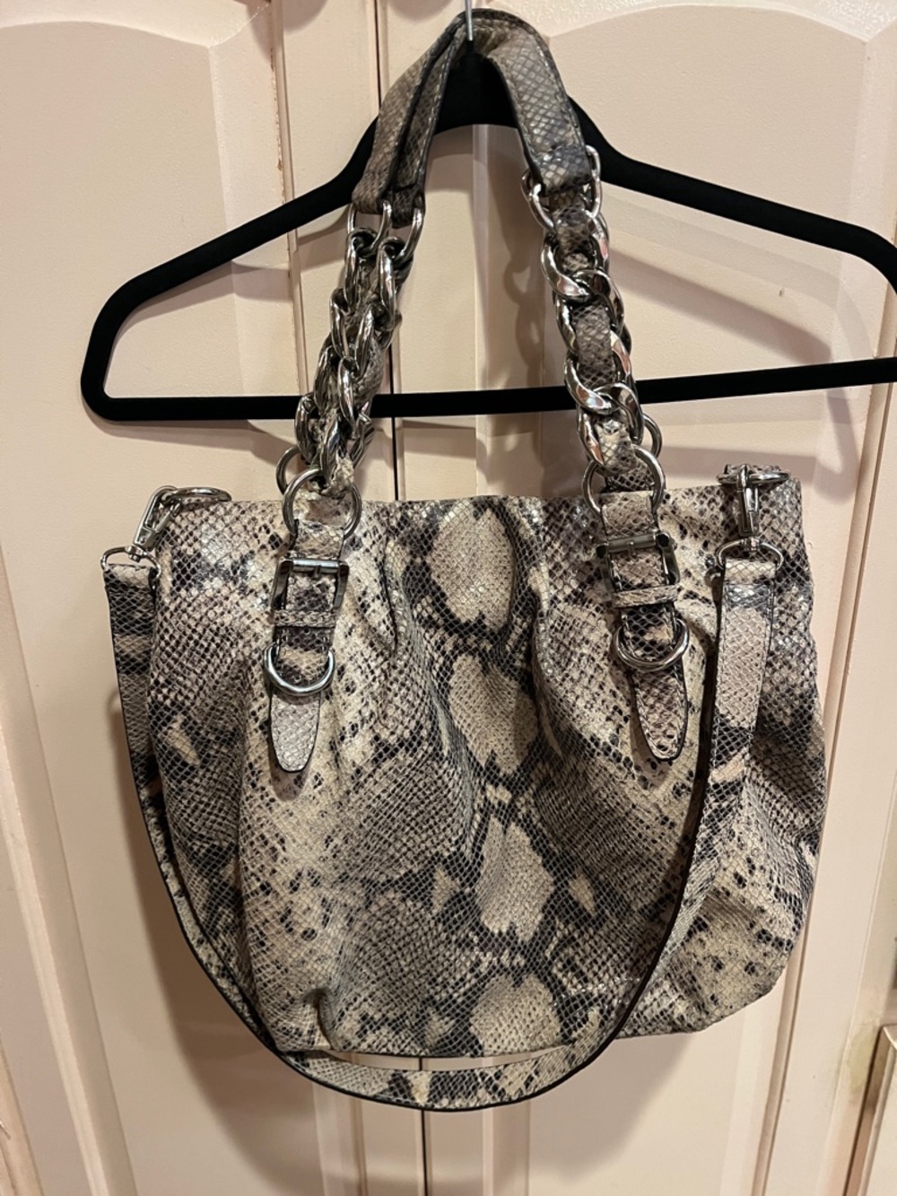 Michael Kors python Snake-Print Shoulder Bag in Cream and Black
